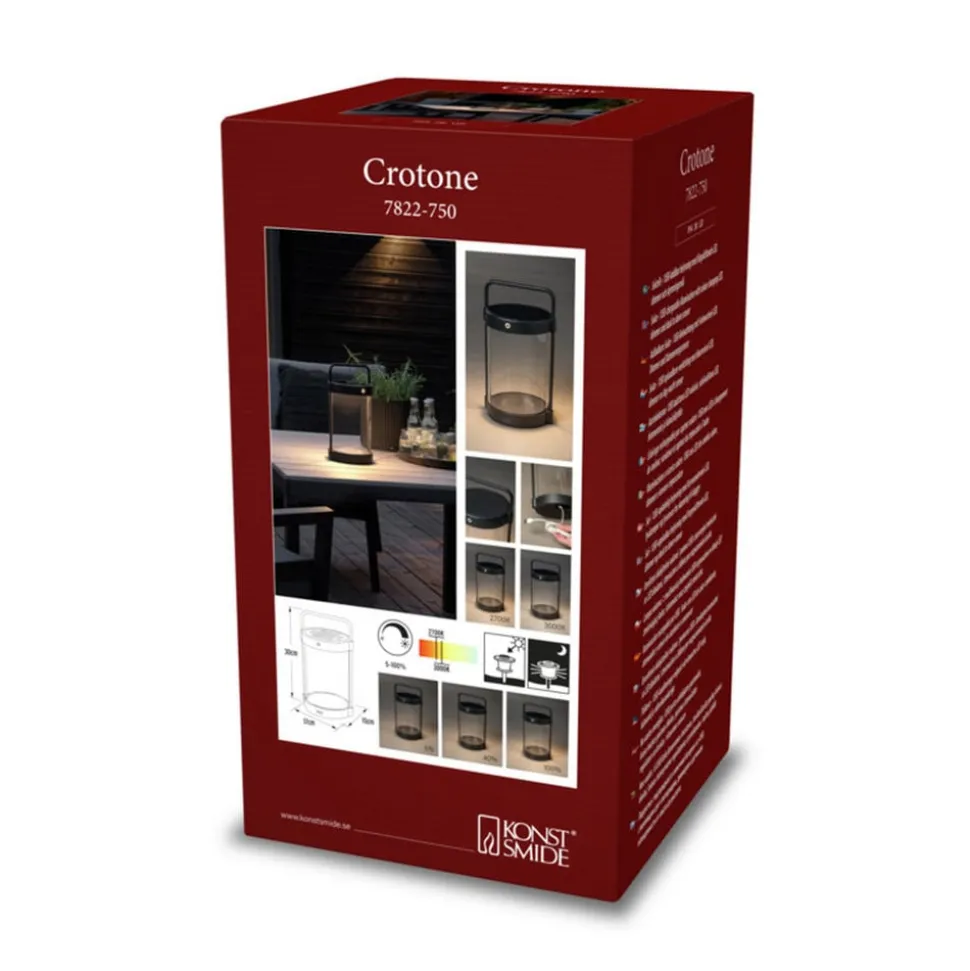 Crotone LED-solcellelygte, kan dæmpes, USB