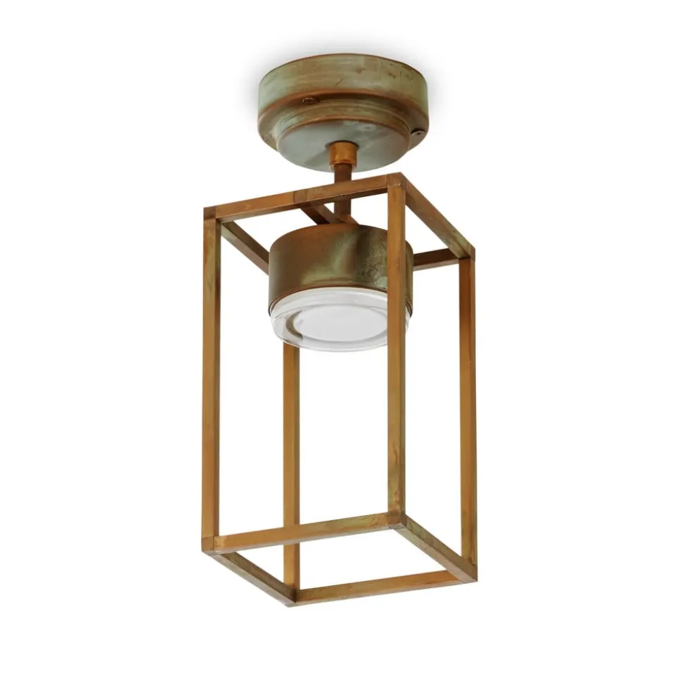 Cubic 3373 LED udendørs loftlampe, messing/opal