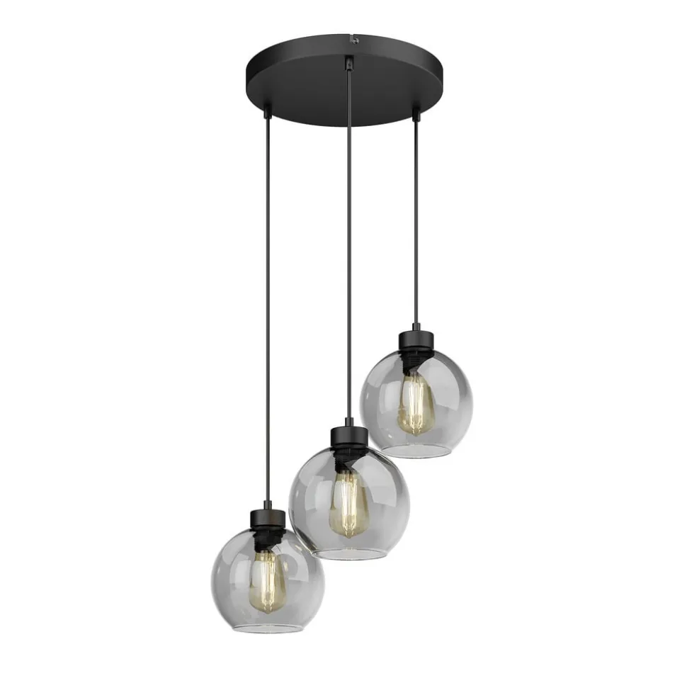 Cubus hængelampe, Ø 50 cm, 3 lyskilder, røgfarvet grå, glas