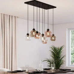Cubus hængelampe, 85 cm, 8 lyskilder, klar/honning/brun, glas