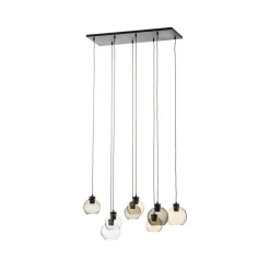 Cubus hængelampe, 85 cm, 8 lyskilder, klar/honning/brun, glas