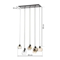 Cubus hængelampe, 85 cm, 8 lyskilder, klar/honning/brun, glas