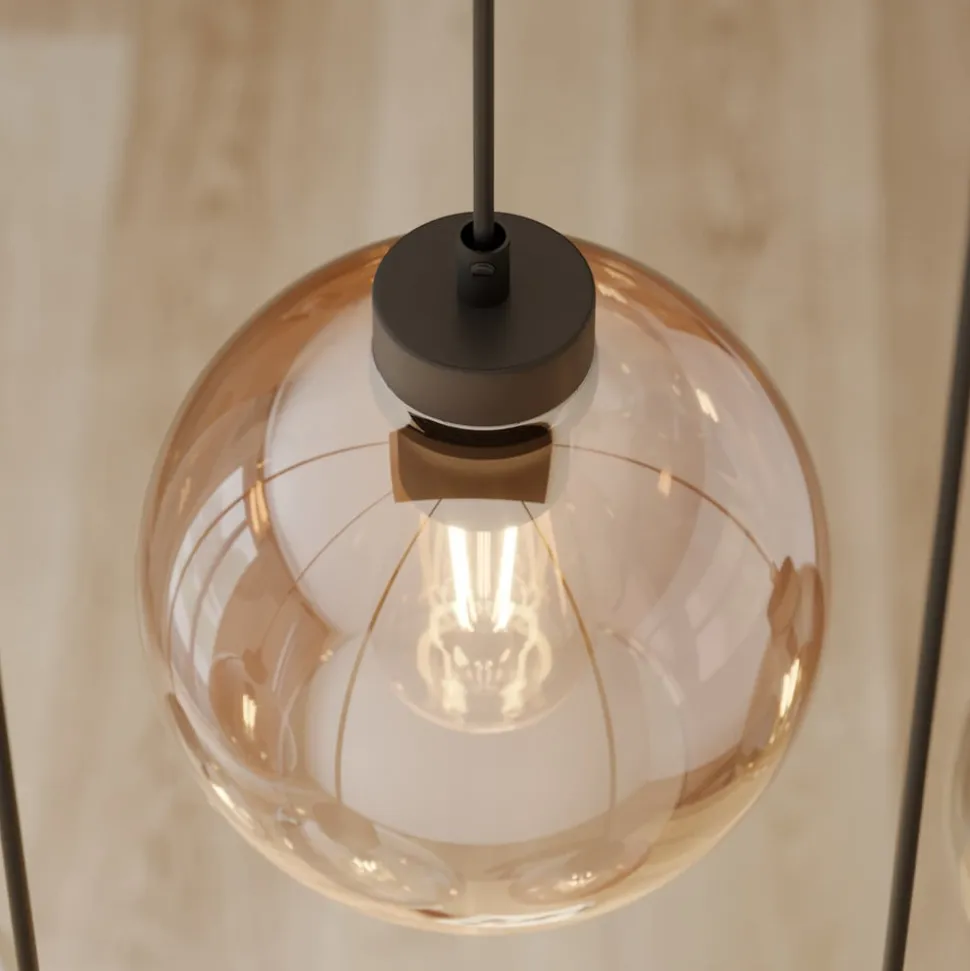 Cubus hængelampe, 74 cm, 6 lyskilder, klar/honning/brun, glas