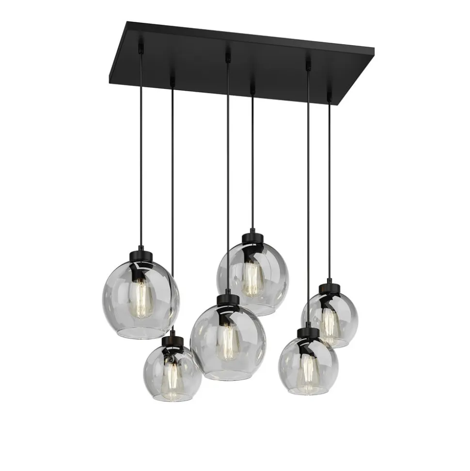 Cubus hængelampe, røggrå, glas, 74 cm lang, 6 lyskilder