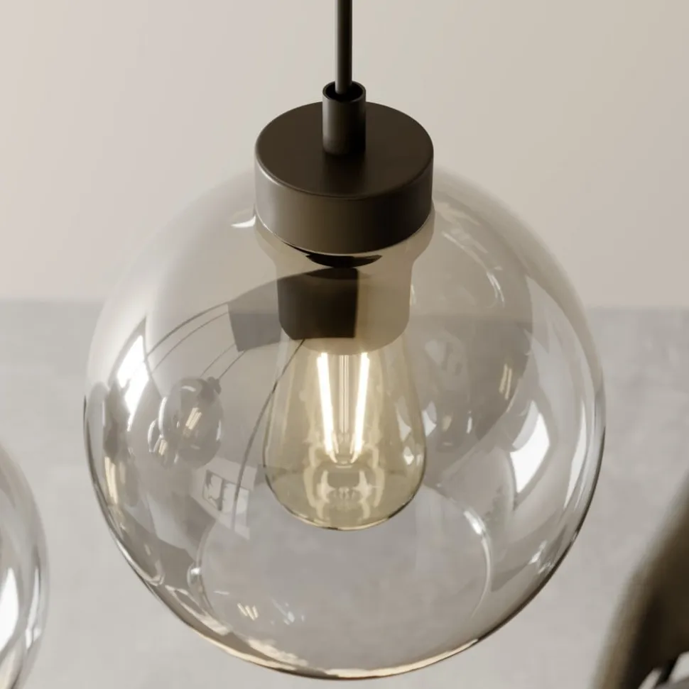 Cubus hængelampe, røggrå, glas, 74 cm lang, 6 lyskilder