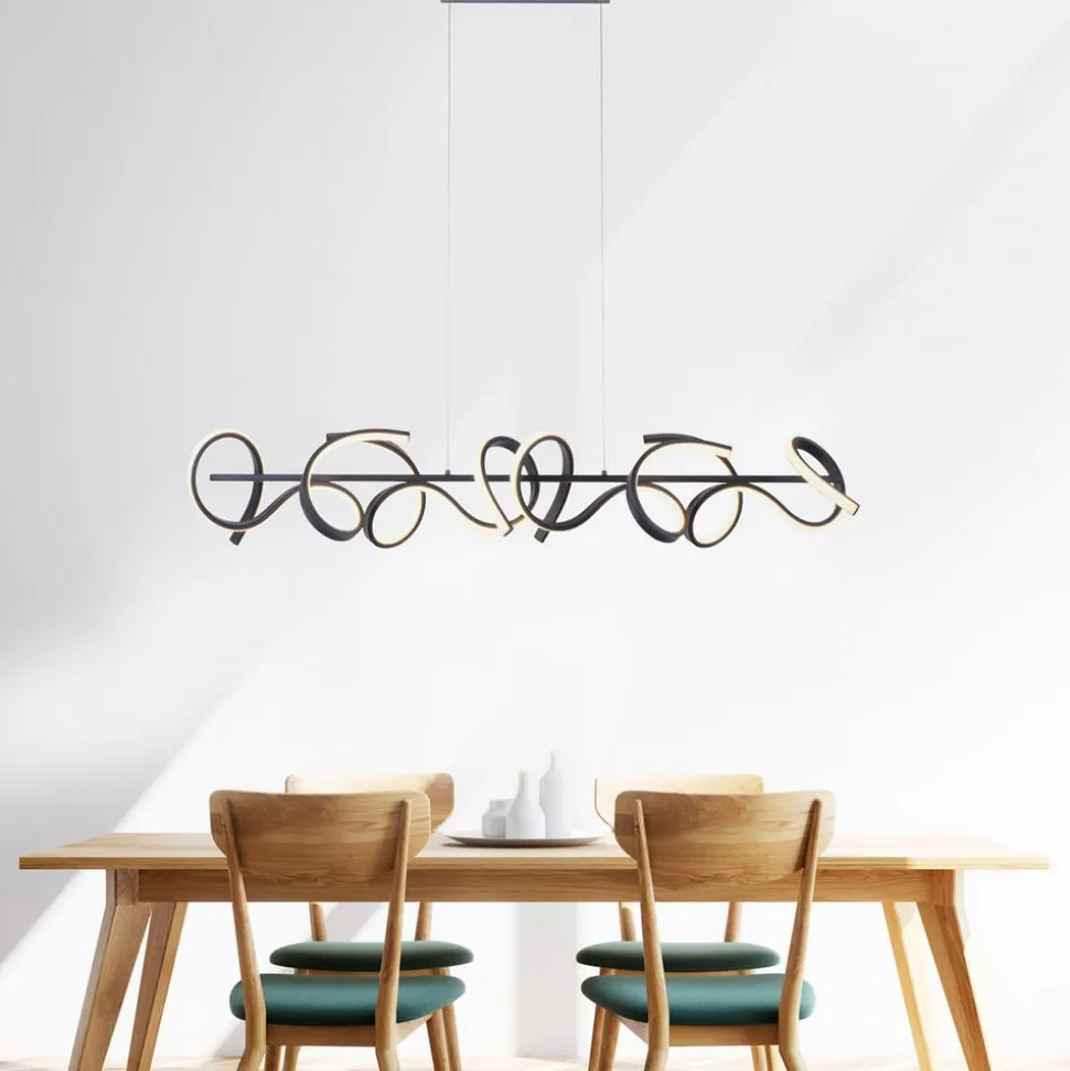 Curls LED-hængelampe, sort, metal, 99 cm lang, dæmpbar