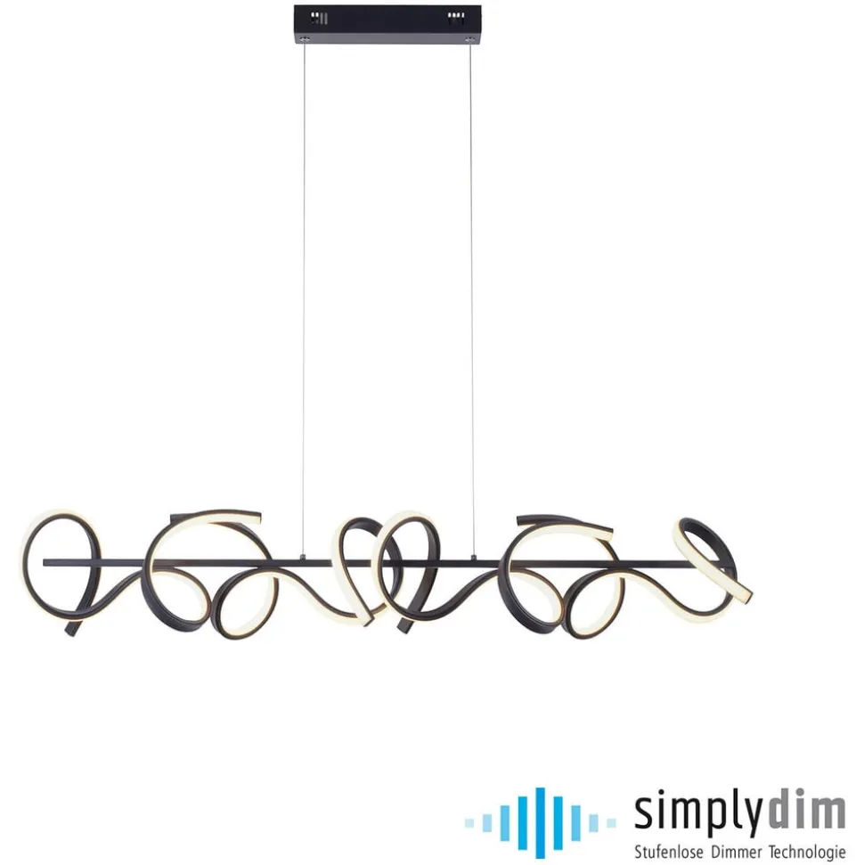 Curls LED-hængelampe, sort, metal, 99 cm lang, dæmpbar