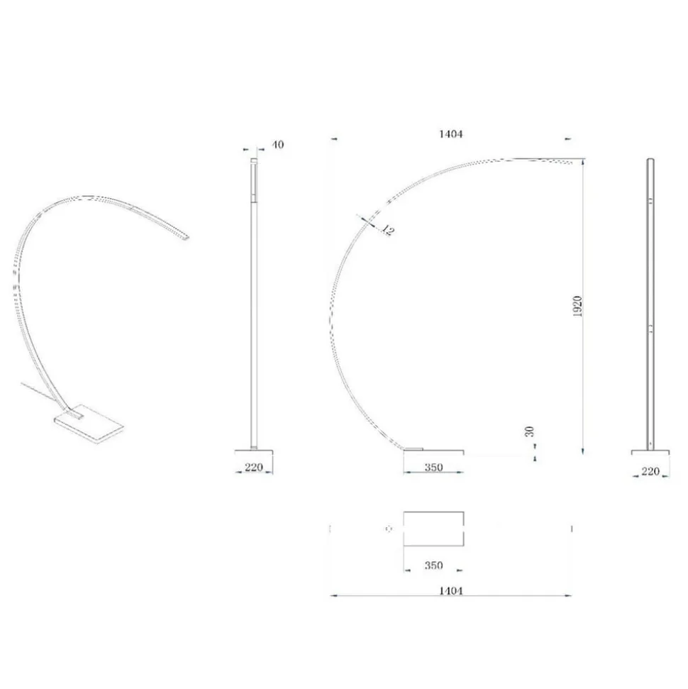 Curve buelampe, sort, marmor, 192 cm, dæmpbar