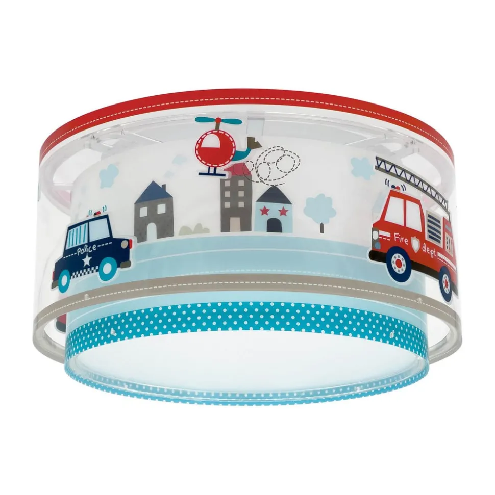 Dalber Police loftlampe, blå/hvid, Ø 33 cm