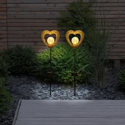 Deco-solcelle hjerte, jordspyd, LED varm hvid, 2x