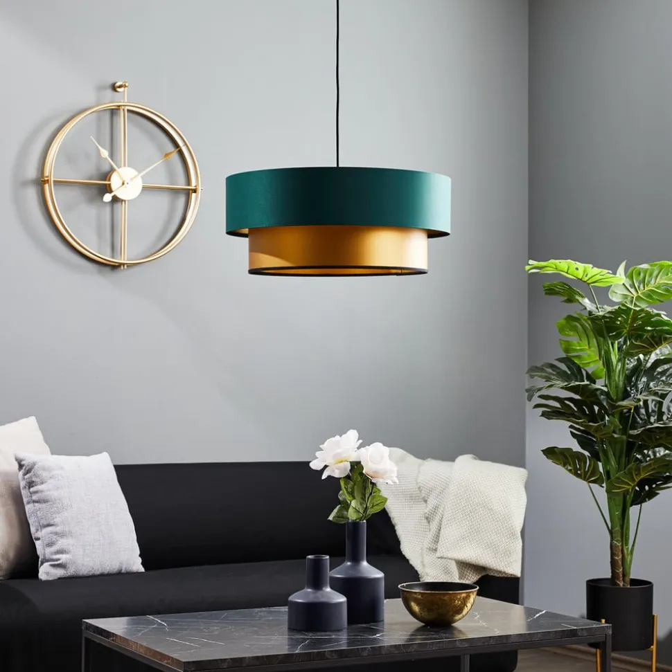 Dorina hængelampe, grøn/guld Ø 50cm