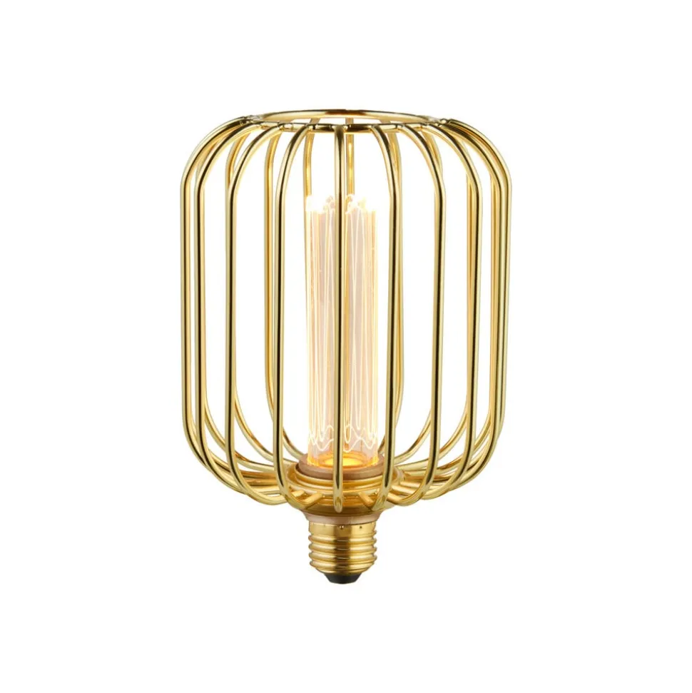 Drum LED-pære, guld, E27, 3,5 W, 1.800 K, dæmpbar