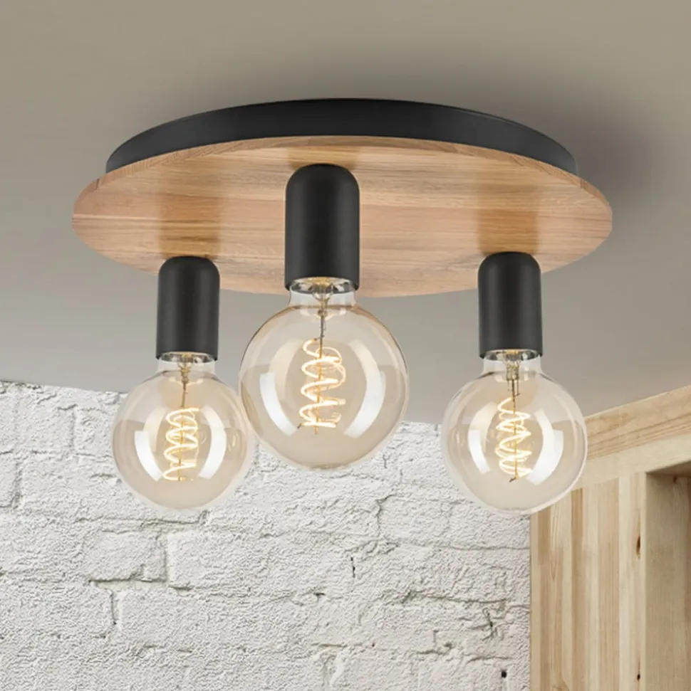 Dusty loftlampe, bøgetræ, sort, Ø 33 cm, 3 lyskilder