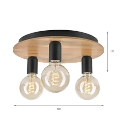 Dusty loftlampe, bøgetræ, sort, Ø 33 cm, 3 lyskilder