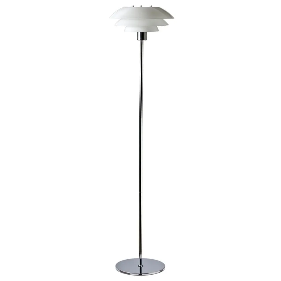 Dyberg Larsen DL31 gulvlampe, glasskærm, krom