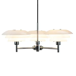 Dyberg Larsen lysekrone DL20, opal/krom, Ø 50 cm, 3 lyskilder.