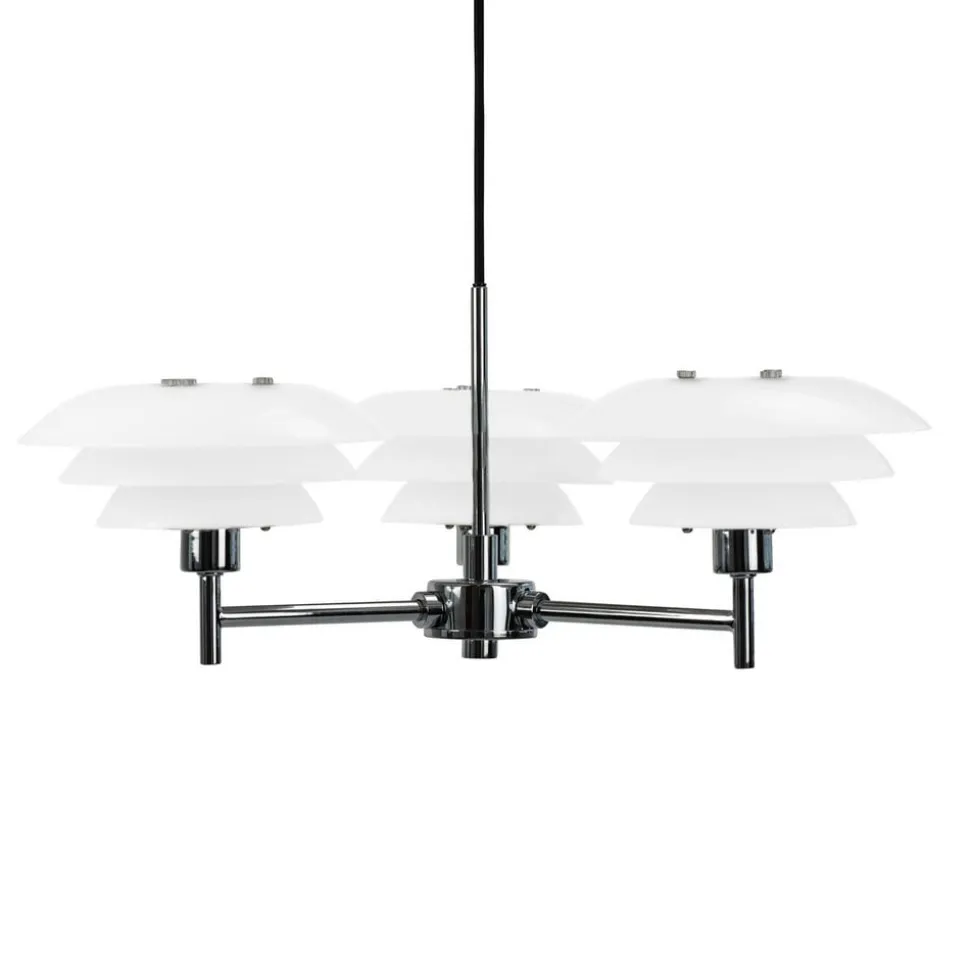 Dyberg Larsen lysekrone DL20, opal/krom, Ø 50 cm, 3 lyskilder.