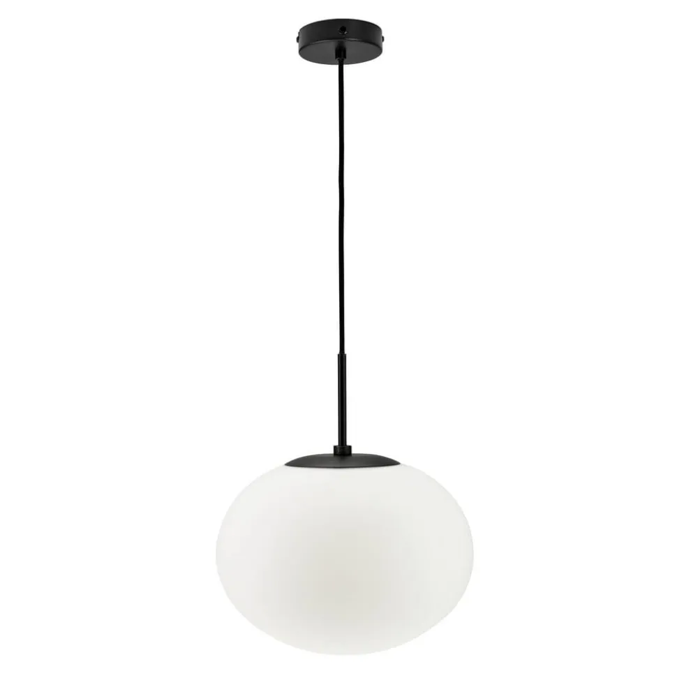Dyberg Larsen Princess hængelampe, opal/sort, Ø 28 cm