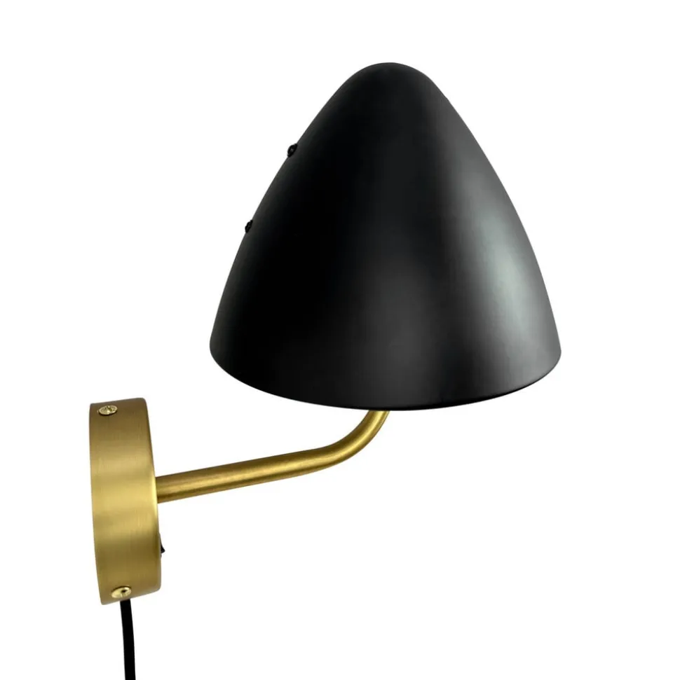 Dyberg Larsen væglampe Oulu, sort/messing, Ø 20,3 cm