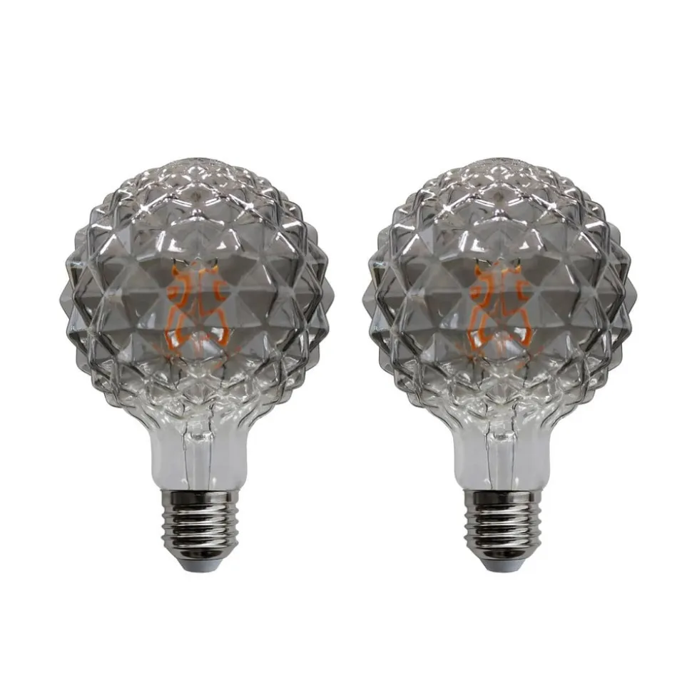 E27 3,8 W LED-pære G95 918 struktur, røg, 2 stk