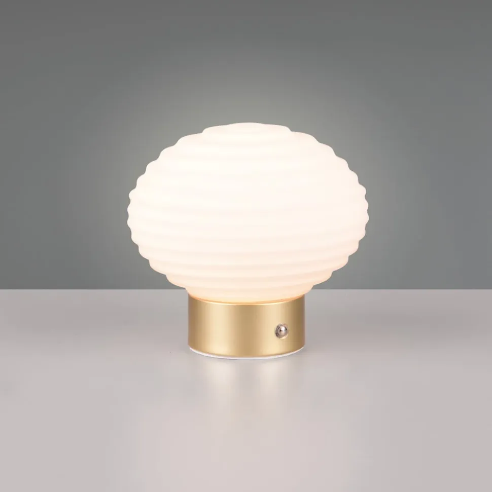 Earl LED genopladelig bordlampe, messing/opal, højde 14,5 cm, glas