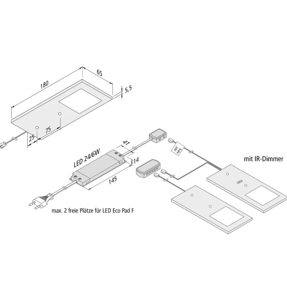 Eco-Pad F LED-underskabsbelysning, 2, 4.000 K, alu