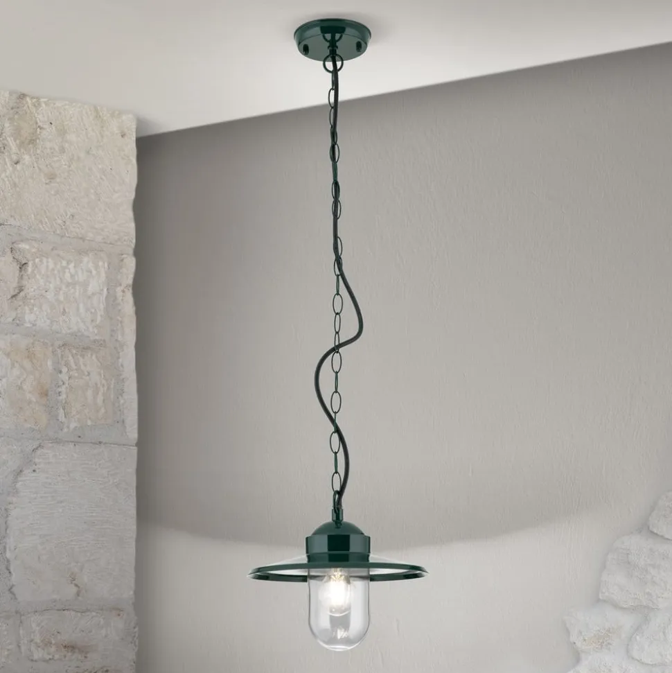 Edward udendørs hængelampe, grøn, Ø 27,5 cm, aluminium/glas