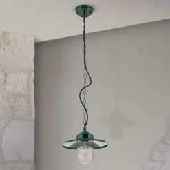 Edward udendørs hængelampe, grøn, Ø 27,5 cm, aluminium/glas