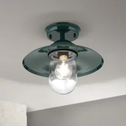 Edward udendørs loftlampe, grøn, Ø 27,5 cm, aluminium/glas