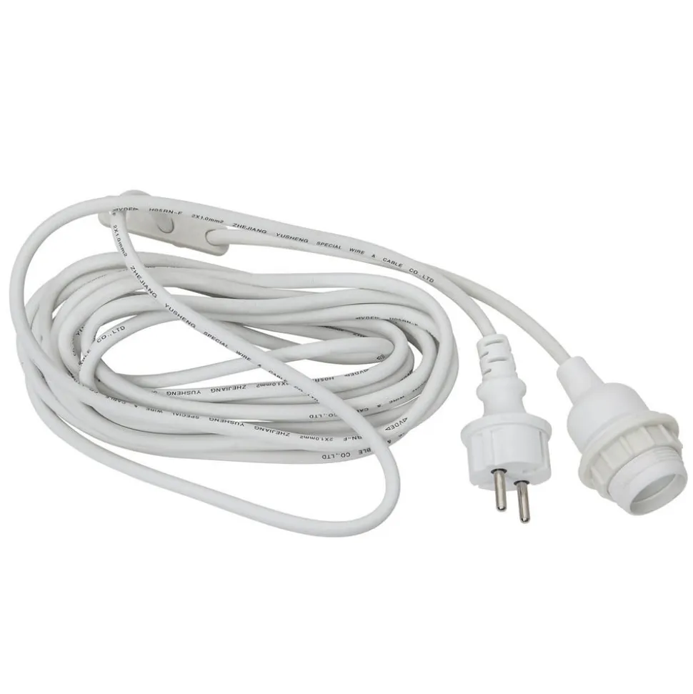 E27-fatning med Ute-kabel, 5 m, hvid