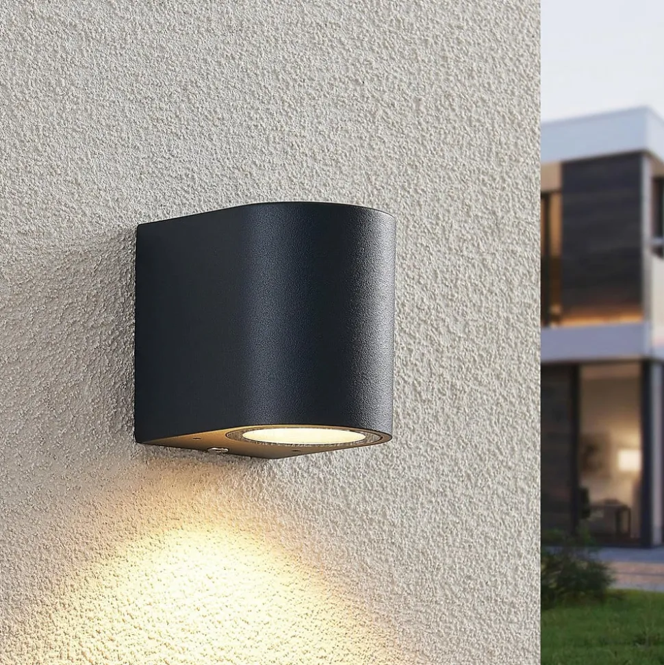 ELC udendørs væglampe Fijona, rund, 8,1 cm, grå, aluminium