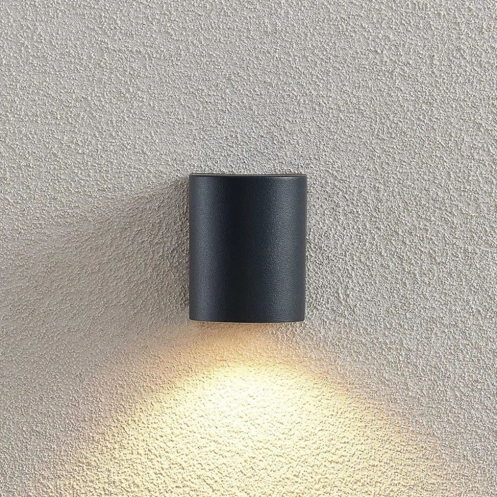 ELC udendørs væglampe Fijona, rund, 8,1 cm, grå, aluminium