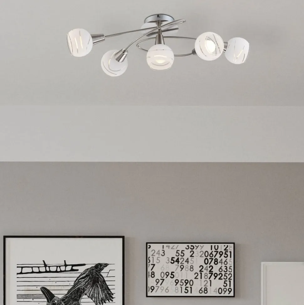 Elliott loftlampe, længde 62 cm, mat nikkel, metal/glas
