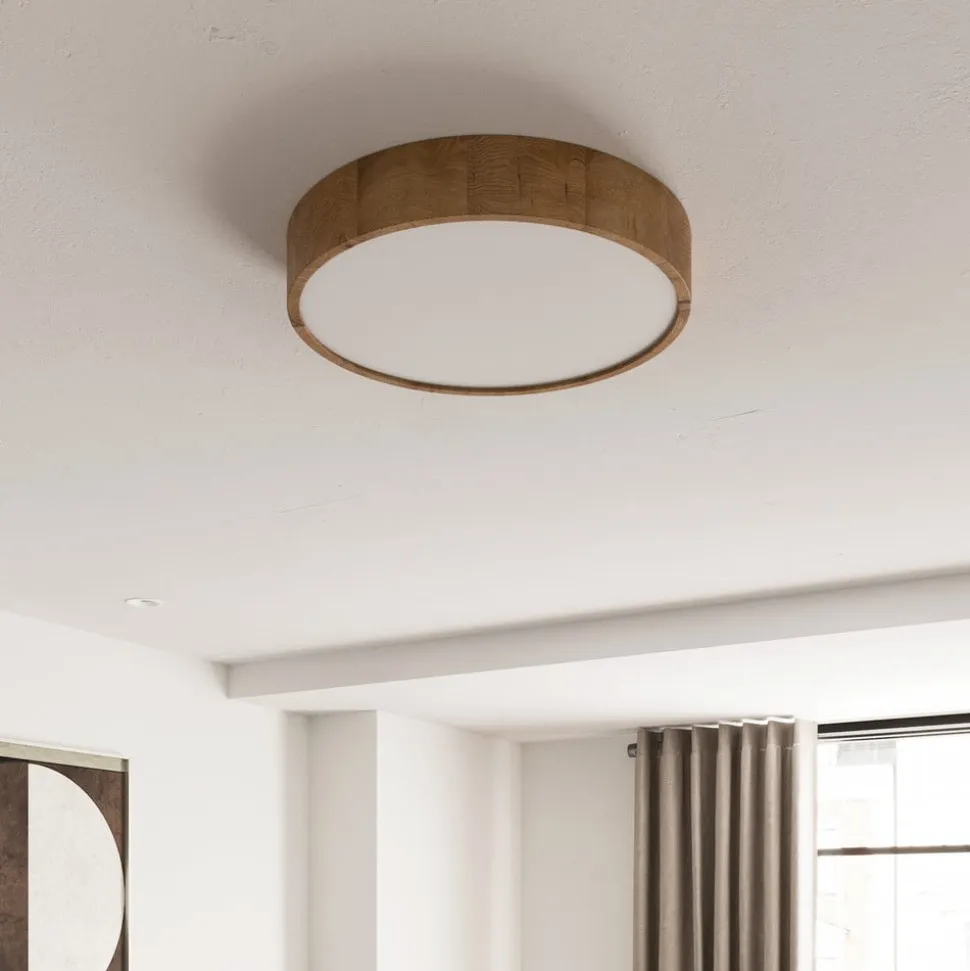 Envostar loftlampe Kerio, Ø 47 cm, naturligt egetræ