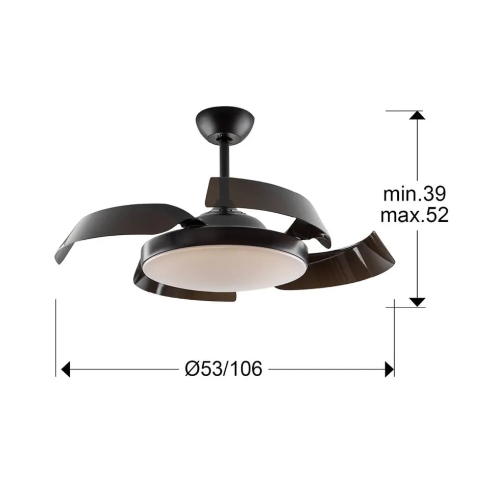 Enzo LED-loftventilator, dæmpbar, CCT, sort