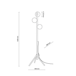 Estera gulvlampe, opalglas, træramme, 132 cm, 3 lyskilder