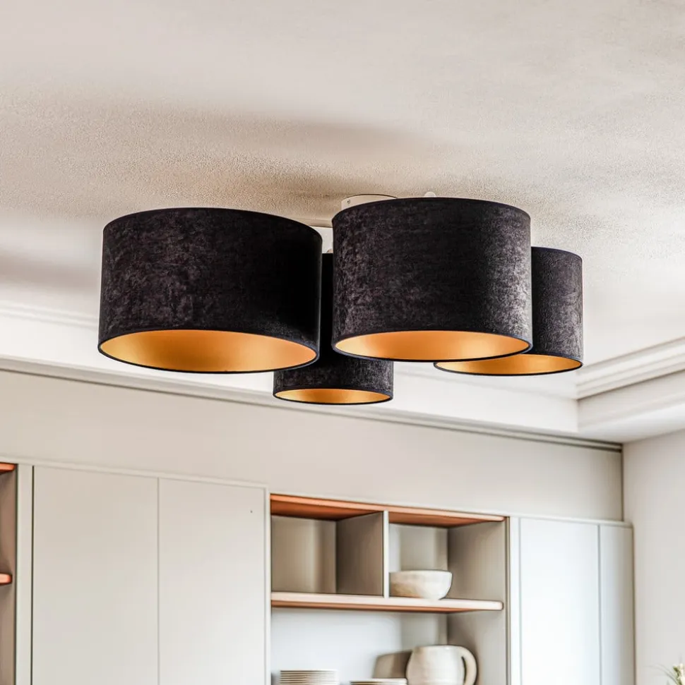 Euluna Lodge loftlampe, 4 lyskilder, sort/guld