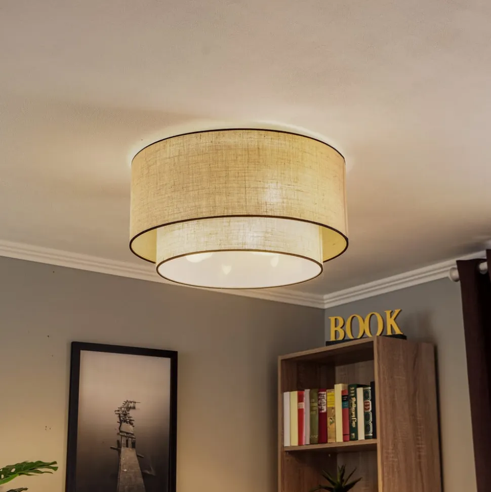 Euluna loftlampe Boho jute & sort, brun/sort, Ø60cm