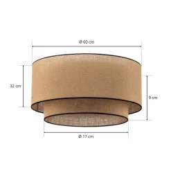 Euluna loftlampe Boho jute & sort, brun/sort, Ø60cm