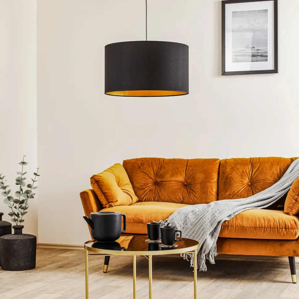 Euluna Roller hængelampe, sort/guld, Ø 45 cm