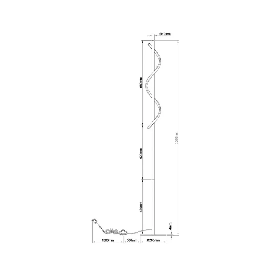 Eunice LED-gulvlampe, højde 150 cm, sort, metal