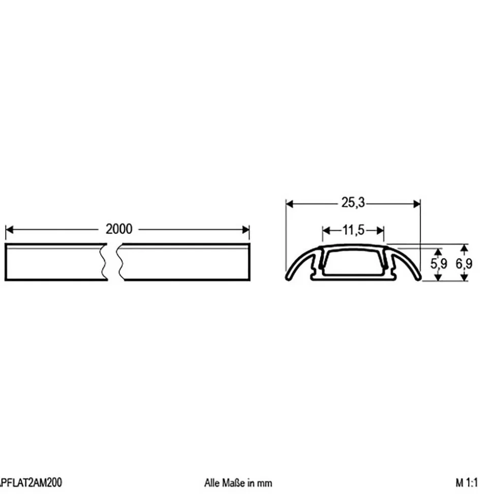 EVN APFLAT2 alu-profil, 200 cm U-profil, afrundet