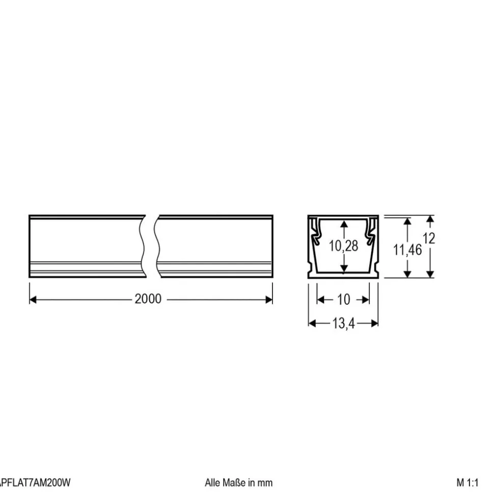 EVN APFLAT7 alu-profil 200 cm, U-profil, hvid