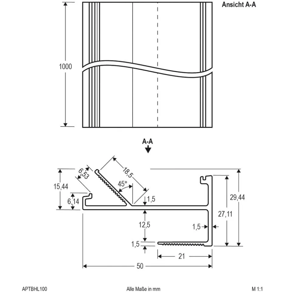EVN APTBH alu-profil, loftsrettet, 100 cm alu