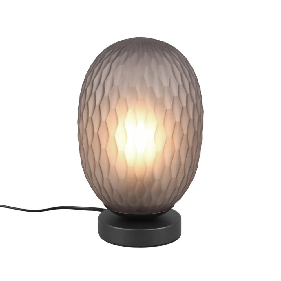 Facette bordlampe, røgfarvet grå, højde 29 cm, glas, E27