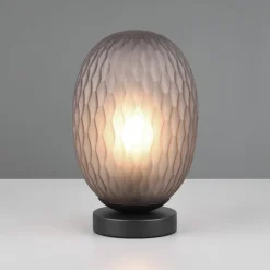 Facette bordlampe, røgfarvet grå, højde 29 cm, glas, E27