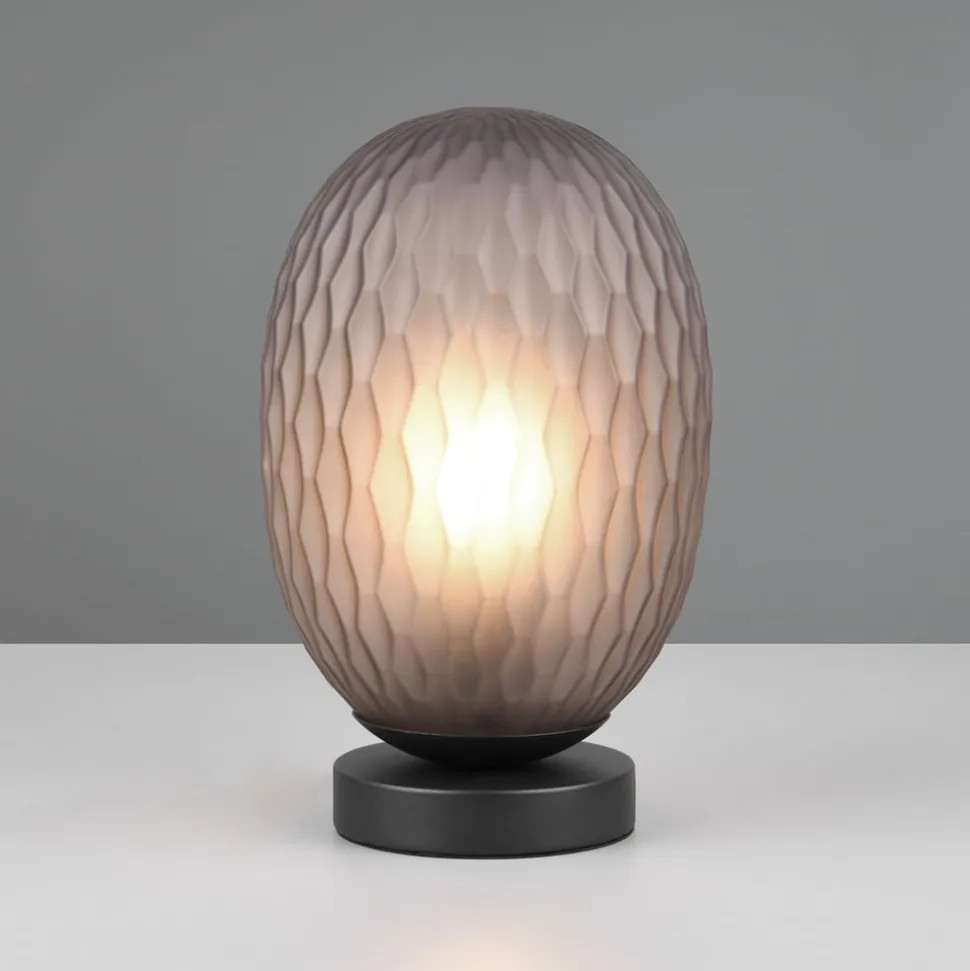 Facette bordlampe, røgfarvet grå, højde 29 cm, glas, E27