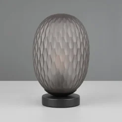 Facette bordlampe, røgfarvet grå, højde 29 cm, glas, E27