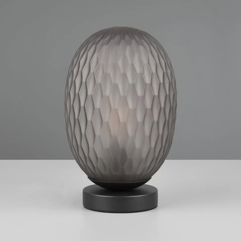 Facette bordlampe, røgfarvet grå, højde 29 cm, glas, E27