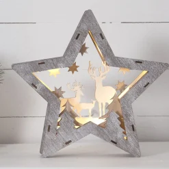 Fauna LED-dekorationsstjerne af træ, højde 24 cm